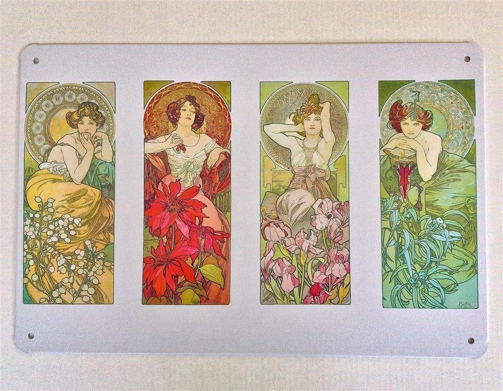 ALPHONSE MUCHA Precious Stones Jugendstil Wandbord Poster, Antiek en Kunst, Verzenden