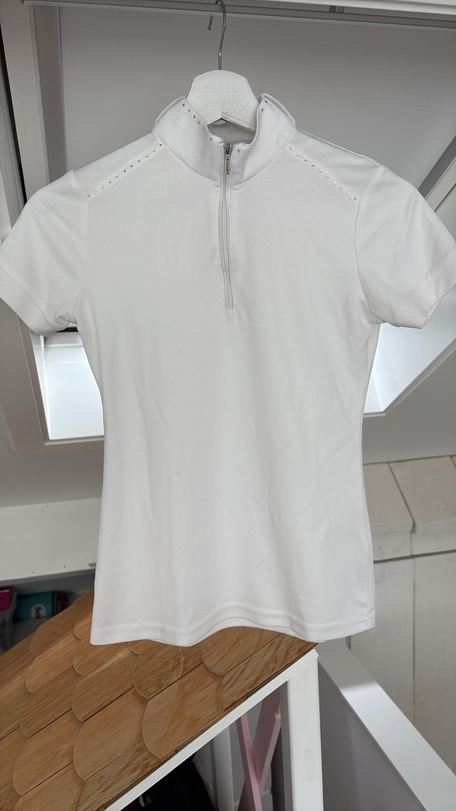 Wit rijshirt met korte mouwen en rits, Dieren en Toebehoren, Gebruikt, Dressuur, Ophalen of Verzenden, Overige maten