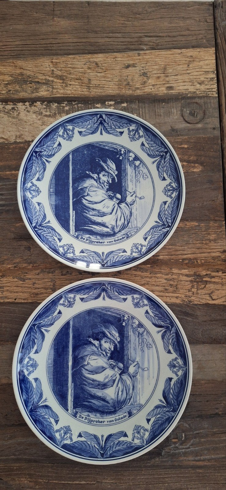 Delfts Blauw borden 'De Pijproker van Ostade' handmade €30, Ophalen
