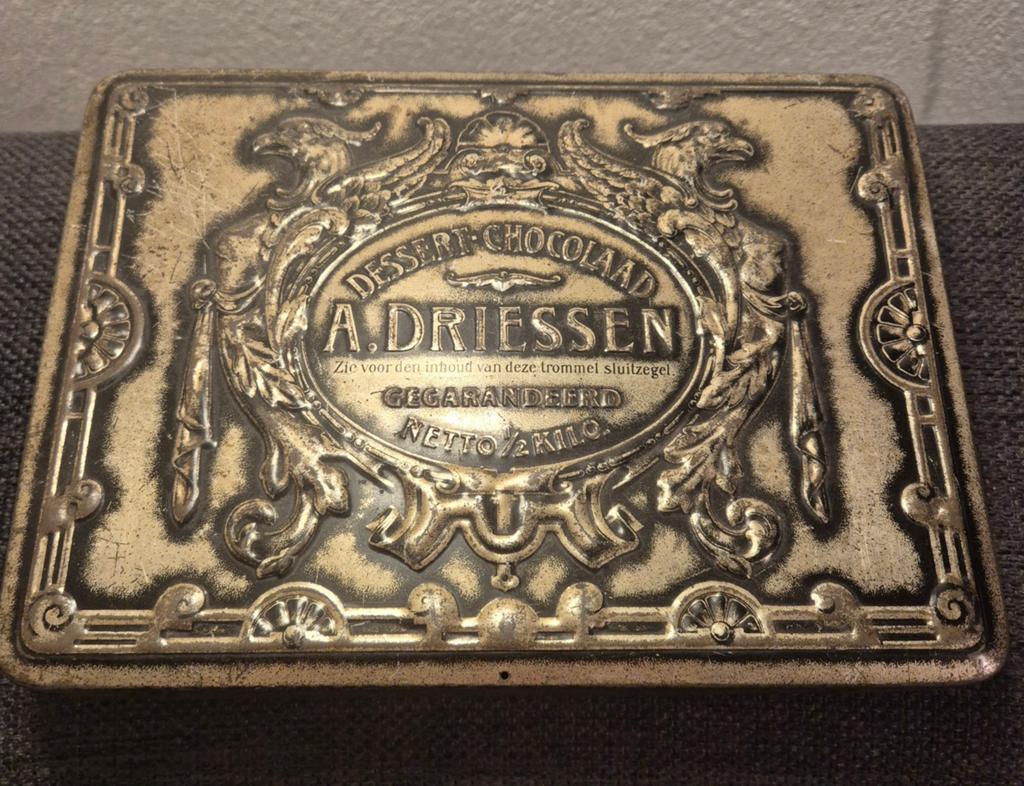 Antieke A. Driessen Dessert Chocolade Blikken Trommel, Ophalen of Verzenden