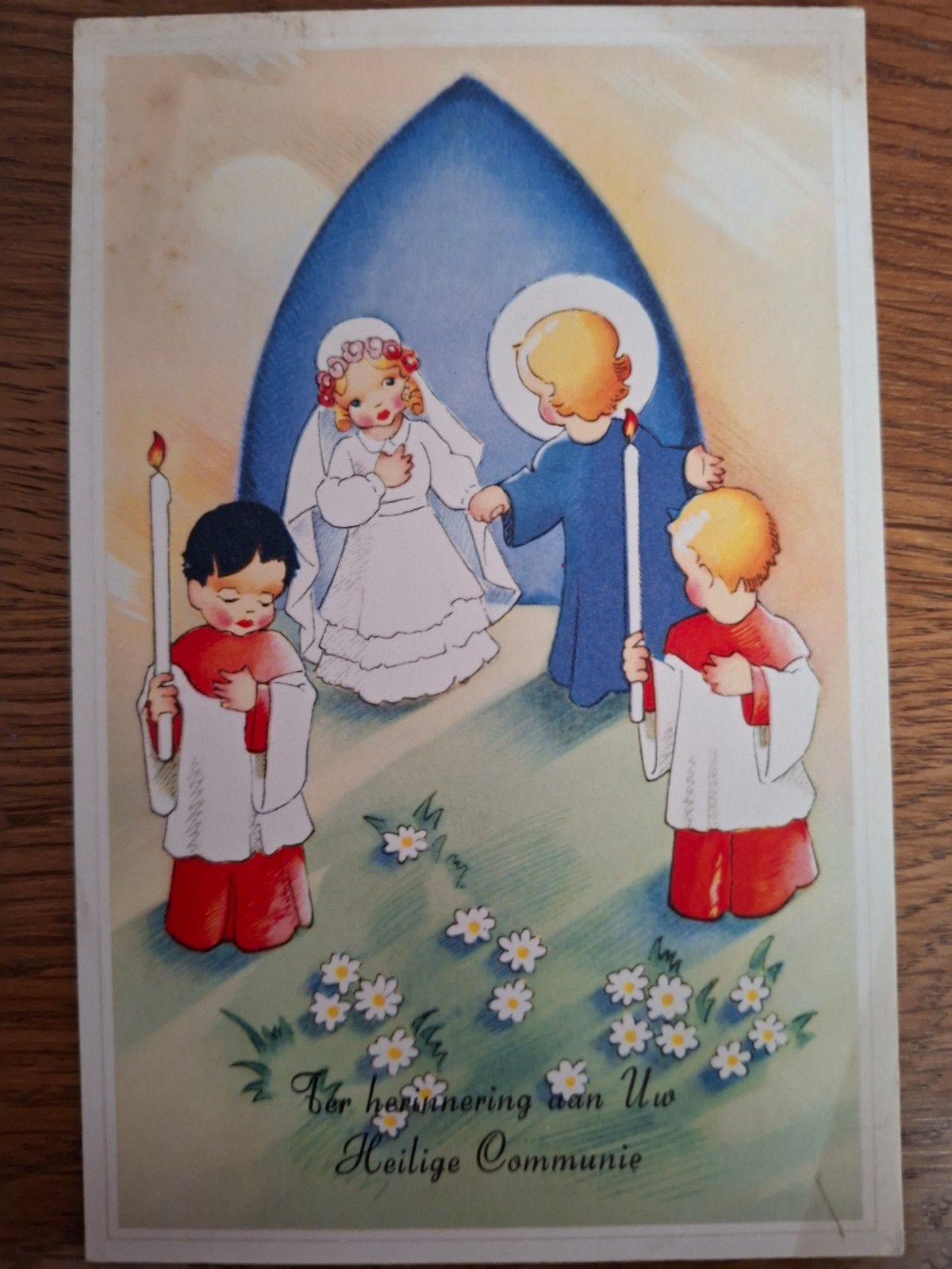 Oude Communiekaart - Ter herinnering aan Uw Heilige Communie, Verzamelen, Ophalen of Verzenden, 1940 tot 1960, Ongelopen