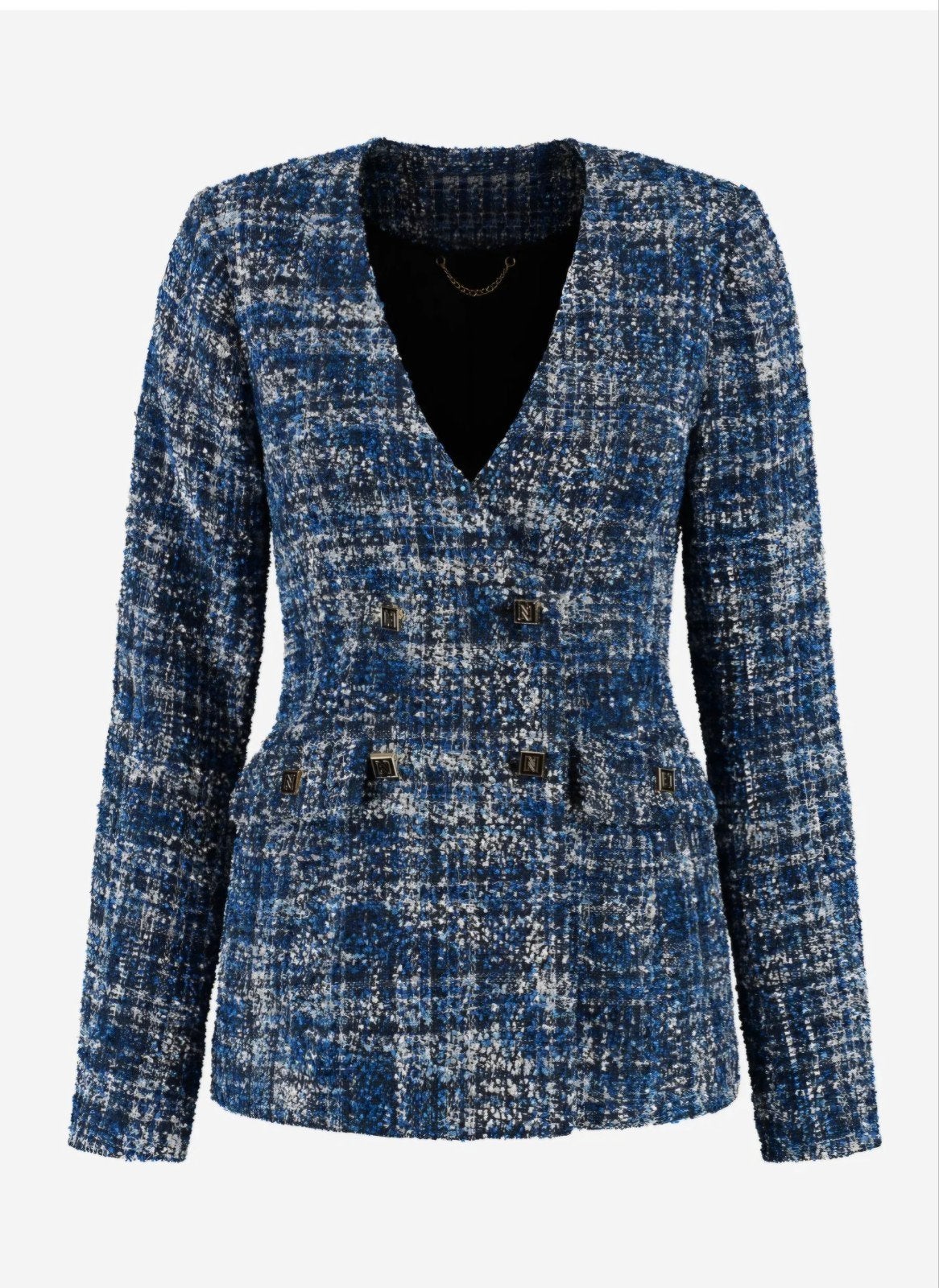 Nikkie Harrison tweed blazer - Maat 42, Blauw, Maat 42/44 (L), Ophalen of Verzenden, Zo goed als nieuw
