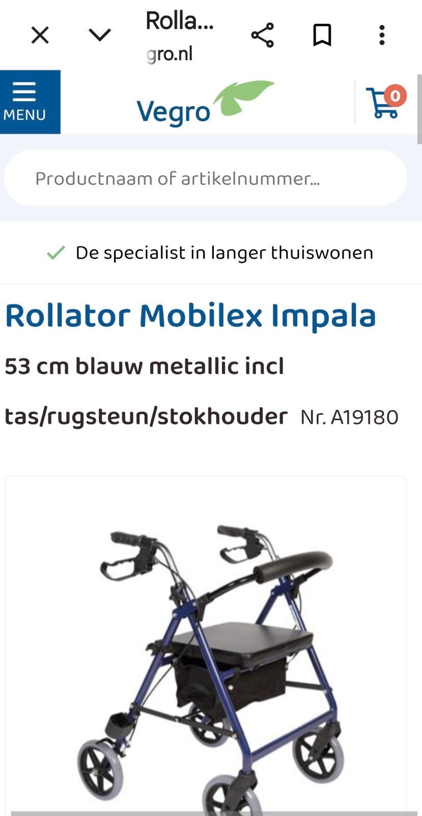 rollator zgan, Ophalen, Opvouwbaar, Zo goed als nieuw