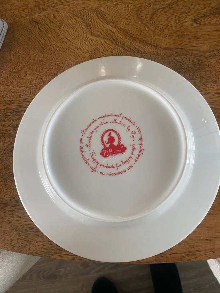 PJP Home Etagere met 3 porseleinen borden Roodborstje, Huis en Inrichting, Keuken | Servies, Ophalen of Verzenden, Zo goed als nieuw