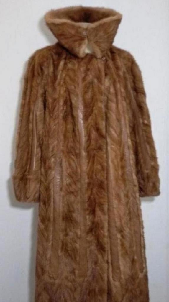 Goudbruine 100% echte nerts bontmantel met leren tussenbanen, Verzenden, Zo goed als nieuw, Maat 46/48 (XL) of groter, Bruin