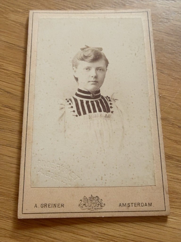 Antieke proefkaart Albert Greiner Amsterdam ca. 1885 CDV, Antiek en Kunst, Verzenden