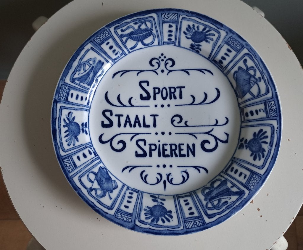 Spreukenbord wandbord "Sport staalt spieren" puntgaaf, Ophalen