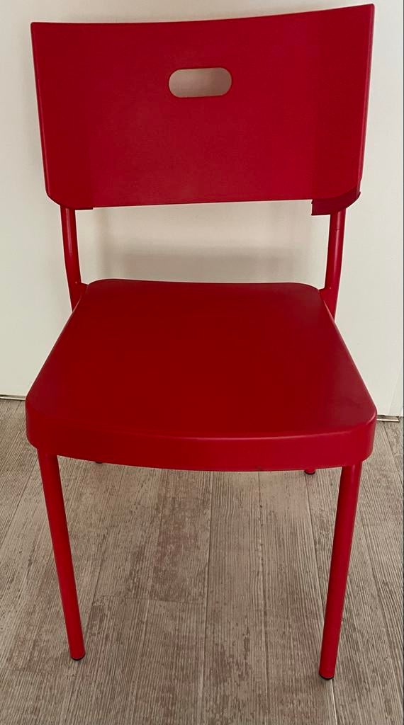 4 stapelbare rode IKEA stoelen - Design en Kwaliteit, Ophalen, Kunststof, Gebruikt, Vier