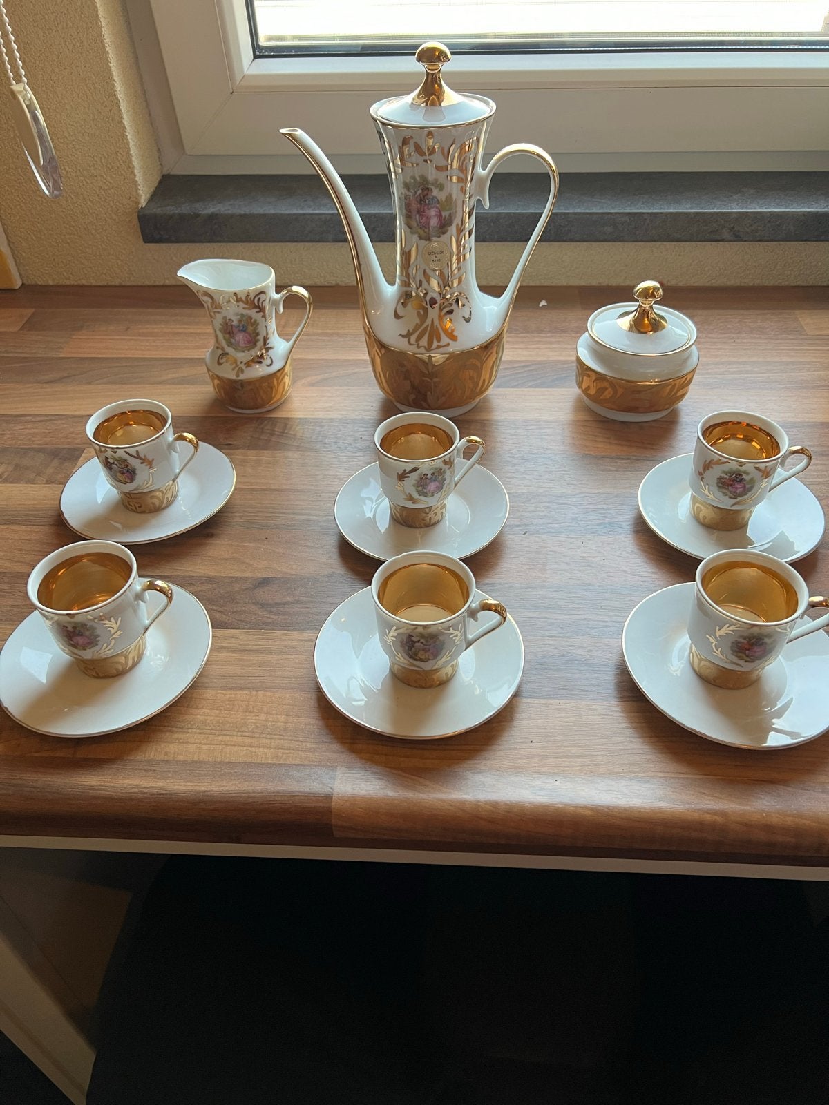 Vintage porseleinen koffieservies, handgedecoreerd, Ophalen of Verzenden