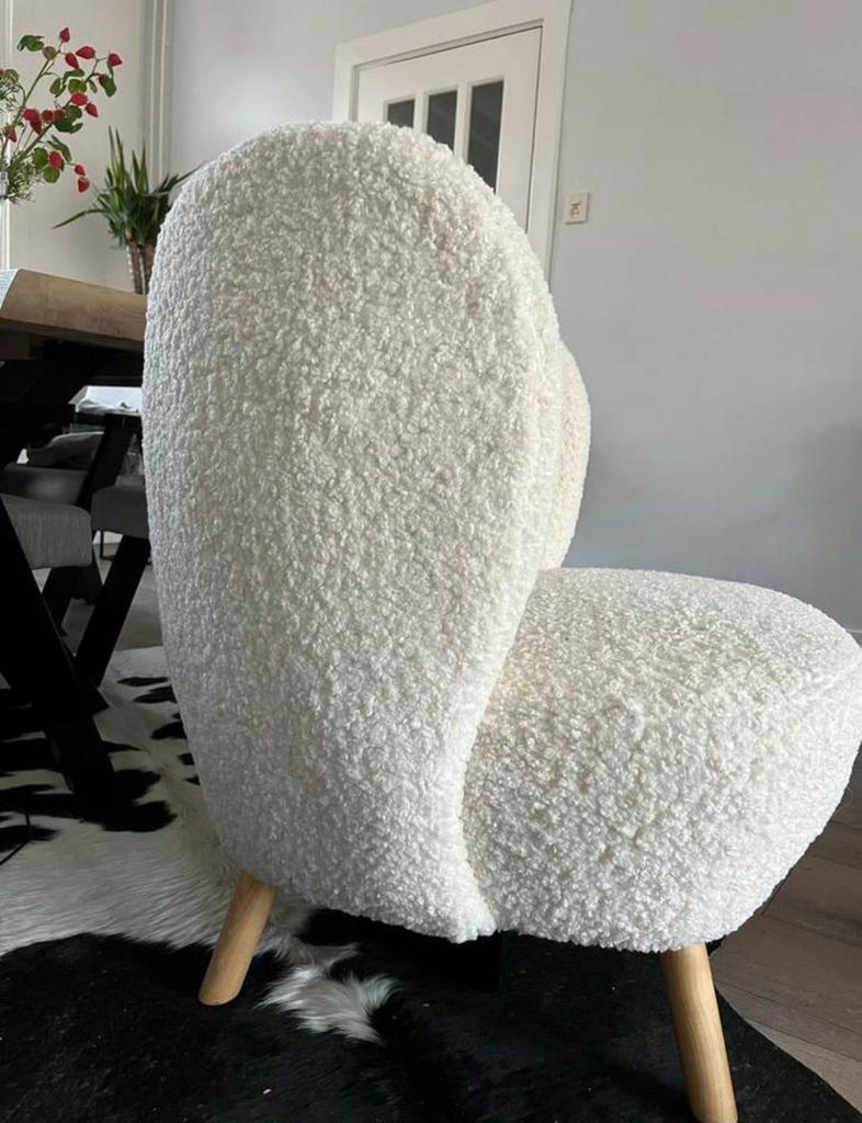 Off White Bouclé/Teddy Fauteuil - Cosy & Stijlvol, Ophalen, Zo goed als nieuw, Stof, 75 tot 100 cm