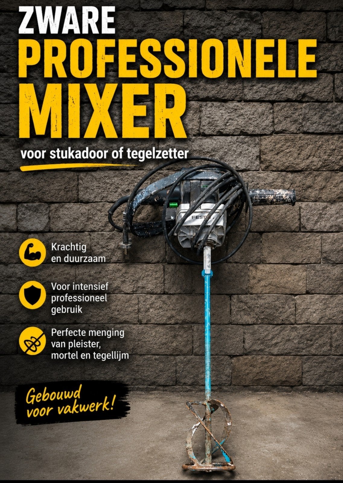 Zware Professionele Mixer voor Stukadoor/Tegelzetter, Ophalen, Gebruikt