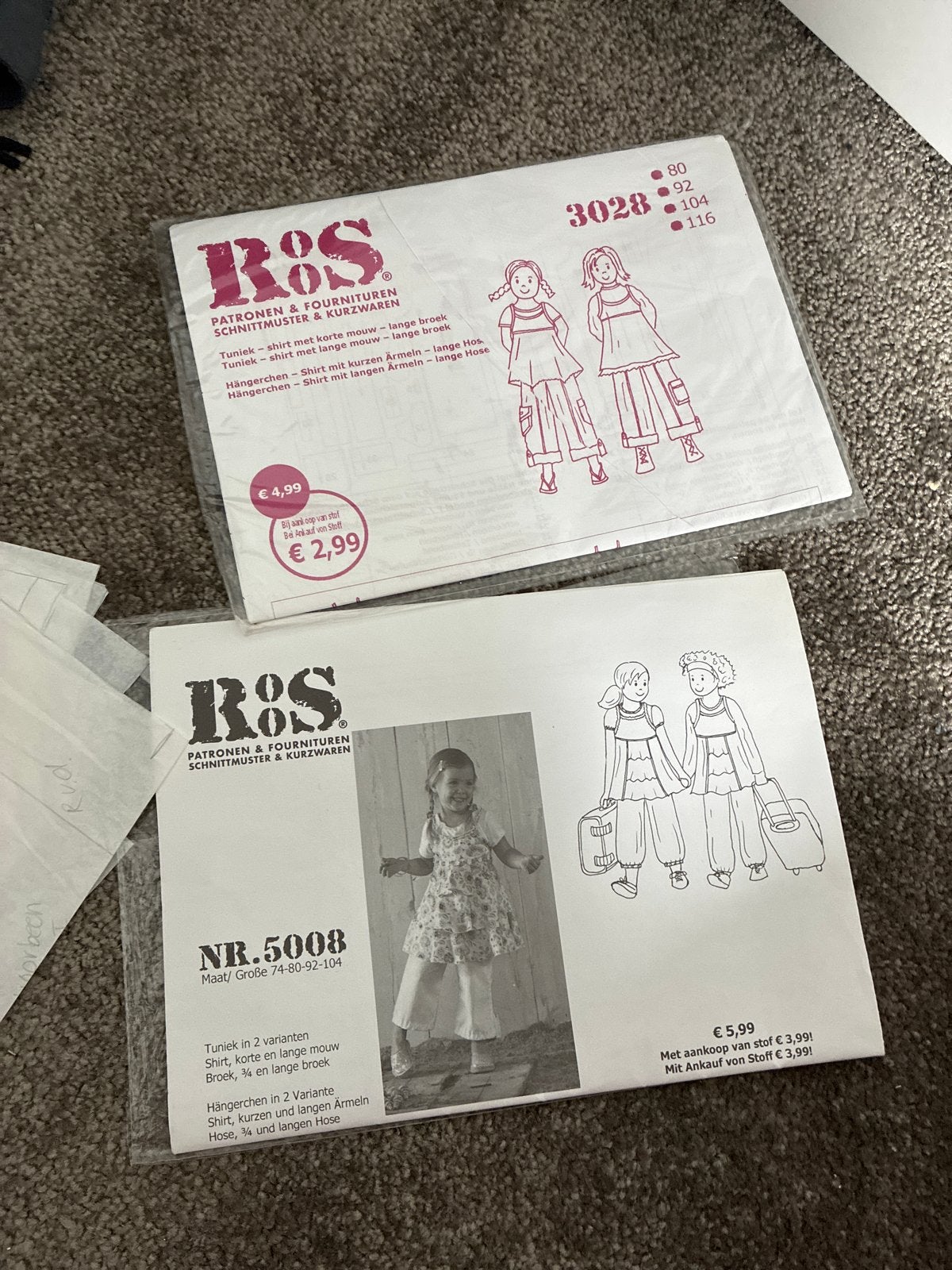 Roos Naaipatronen voor Kinderkleding - Tuniek, Shirt, Broek, Hobby en Vrije tijd, Kledingpatronen, Overige typen, Kind, Nieuw