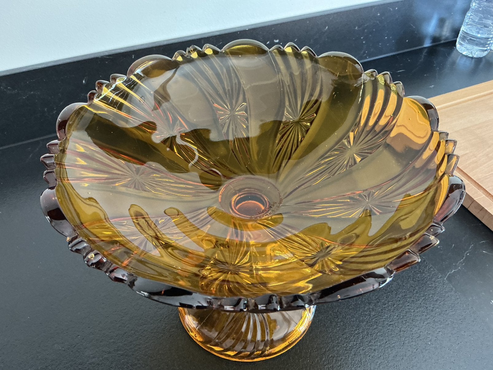 Prachtige vintage Amberkleur schaal Val St. lambert, Antiek en Kunst, Ophalen of Verzenden