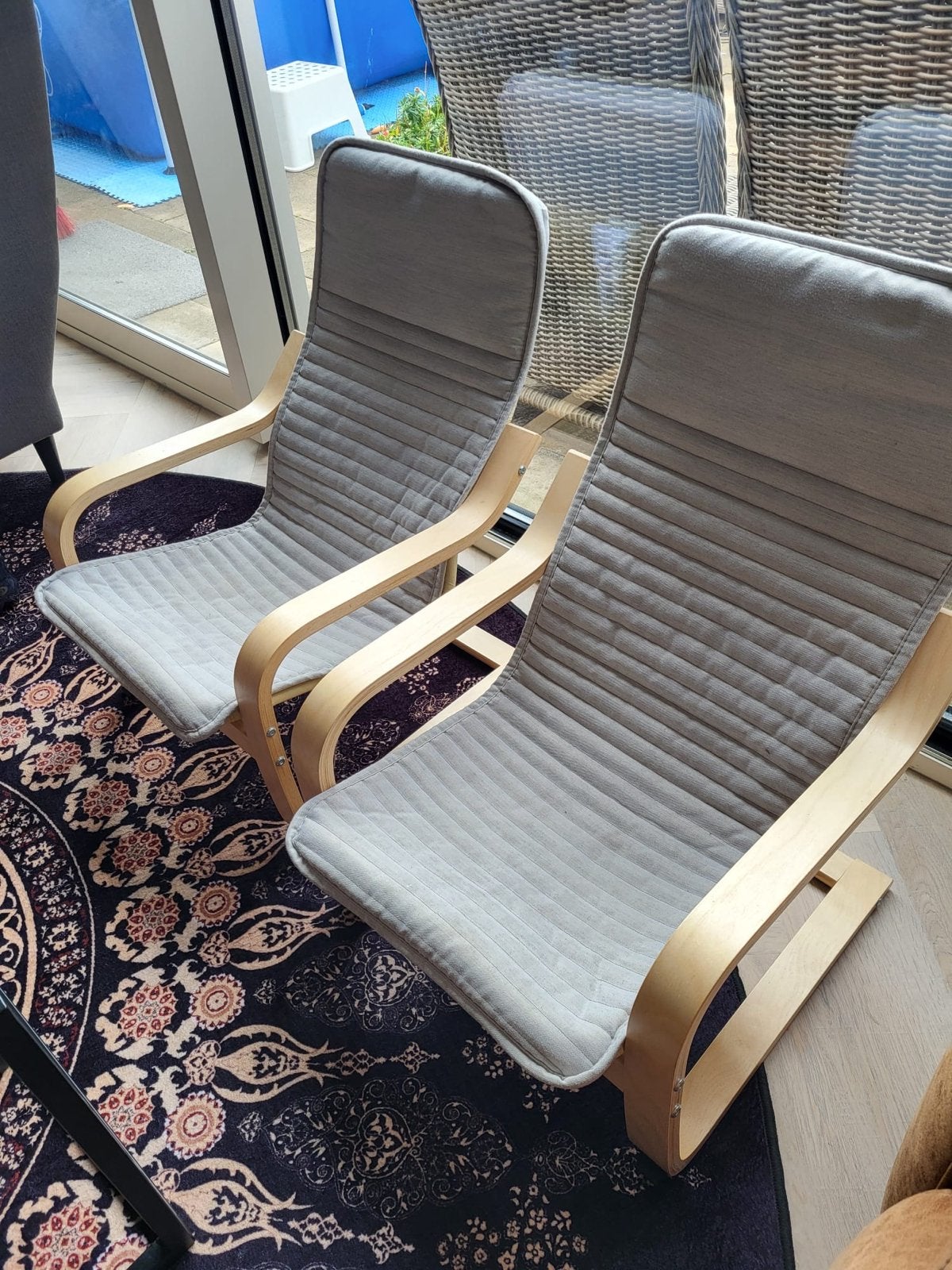 Twee IKEA POÄNG kinderfauteuils, berkenfineer/lichtbeige, Ophalen, Twee, Overige kleuren, Zo goed als nieuw