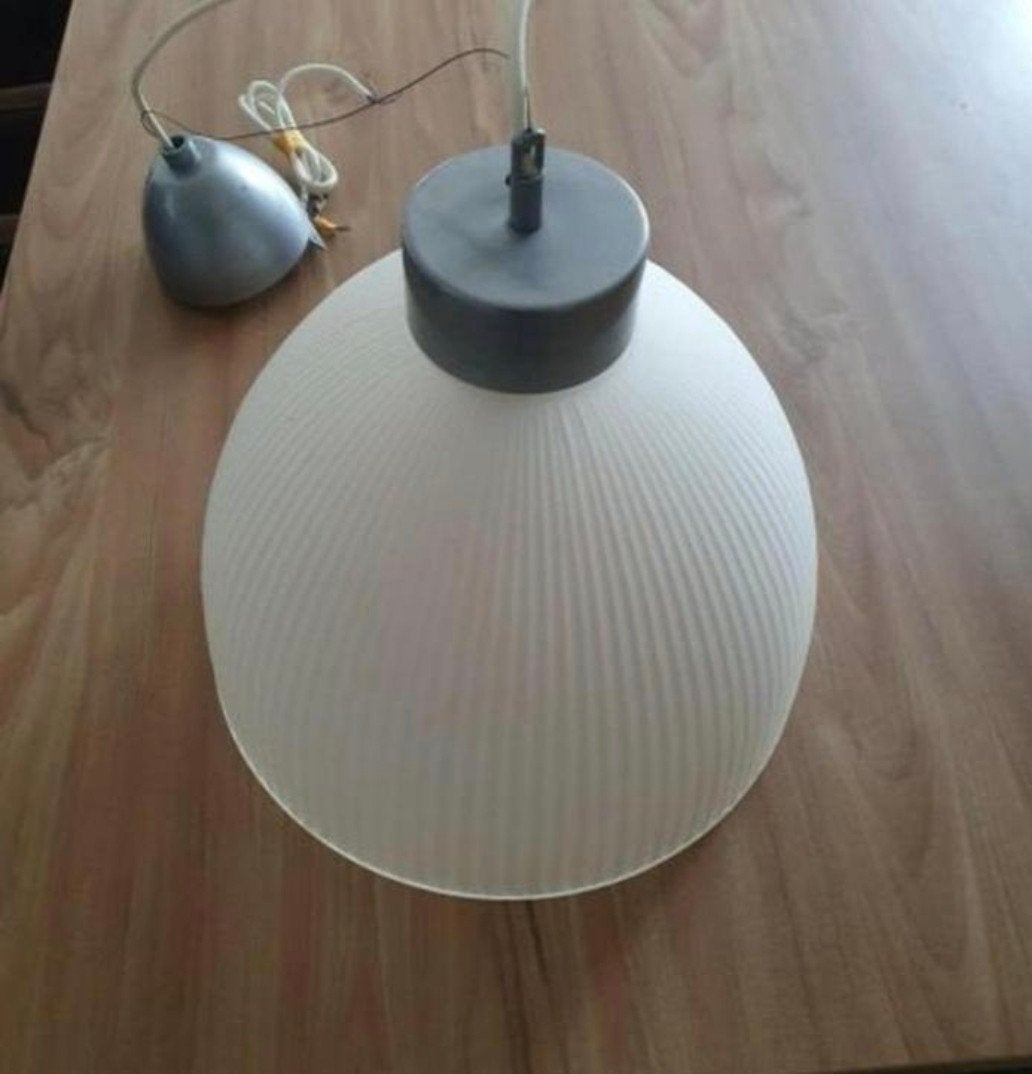 Mooie vintage hanglamp (30 cm diameter) geribbeld, Huis en Inrichting, Lampen | Overige, Ophalen, Zo goed als nieuw, Glas