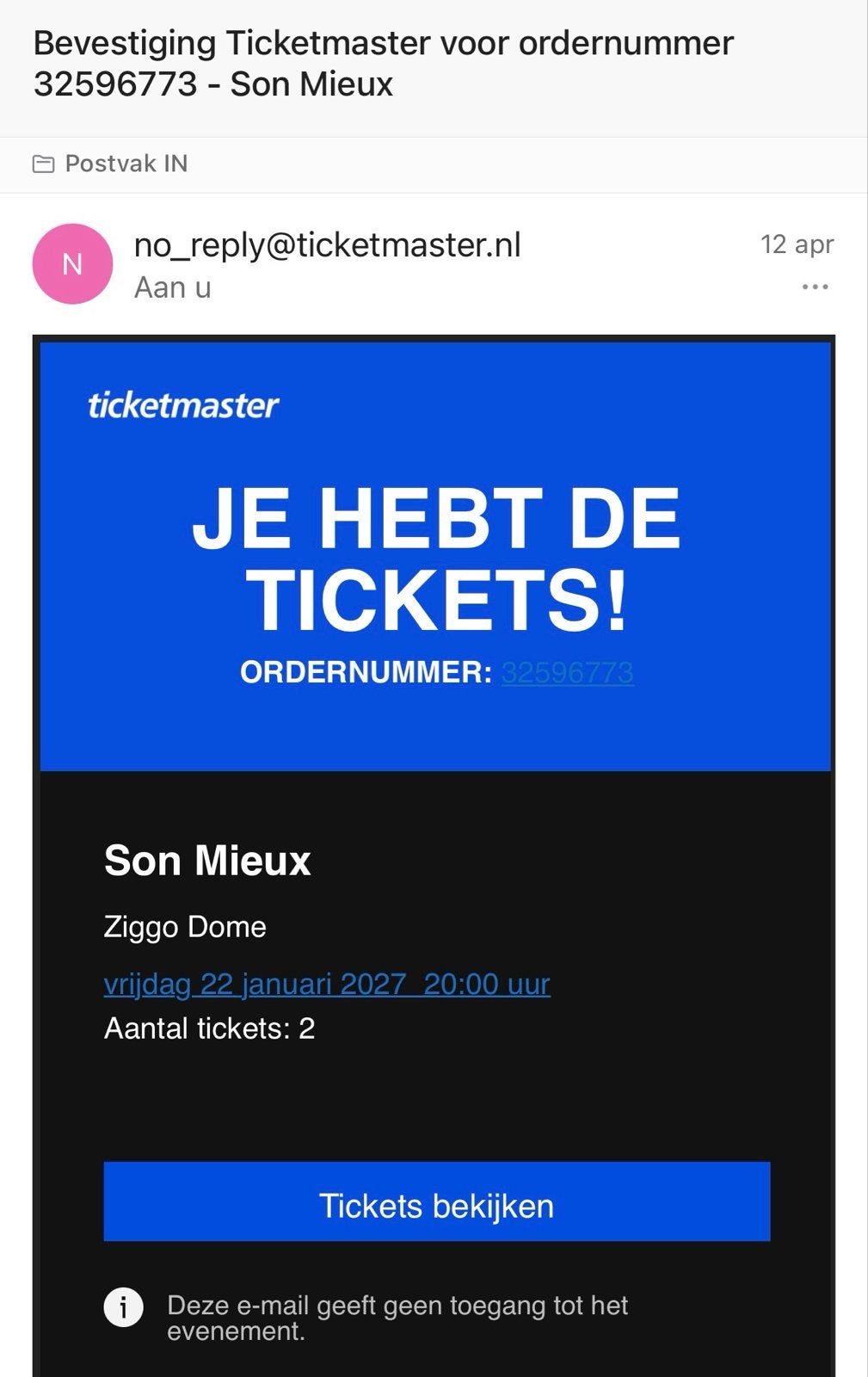 2 staanplaats tickets Son Mieux, Tickets en Kaartjes, Eén persoon, Januari