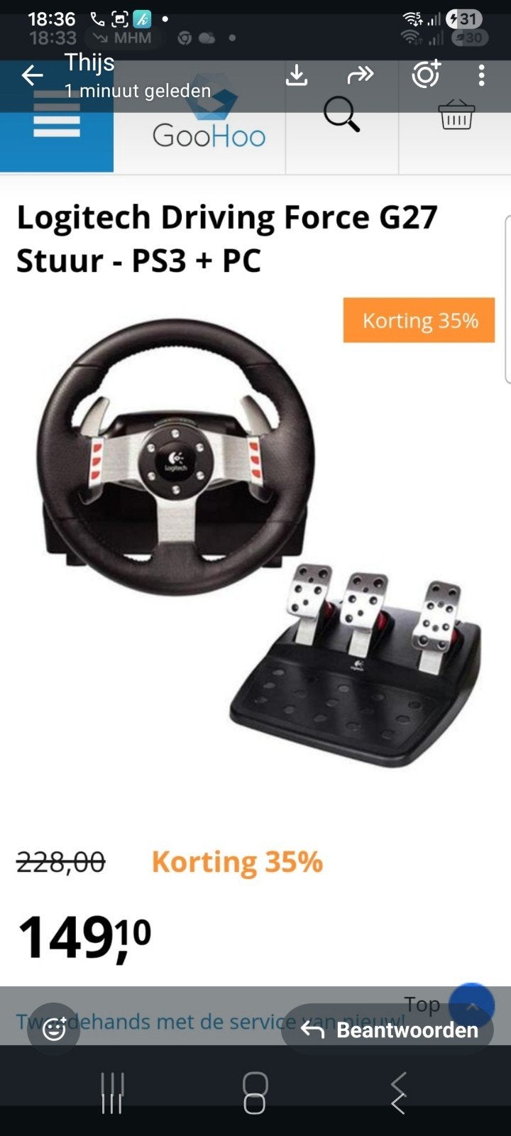 Logitech Driving Force G27 Stuur - PS3 + PC, Spelcomputers en Games, Ophalen of Verzenden, Gebruikt, Stuurtje of Sportattribuut
