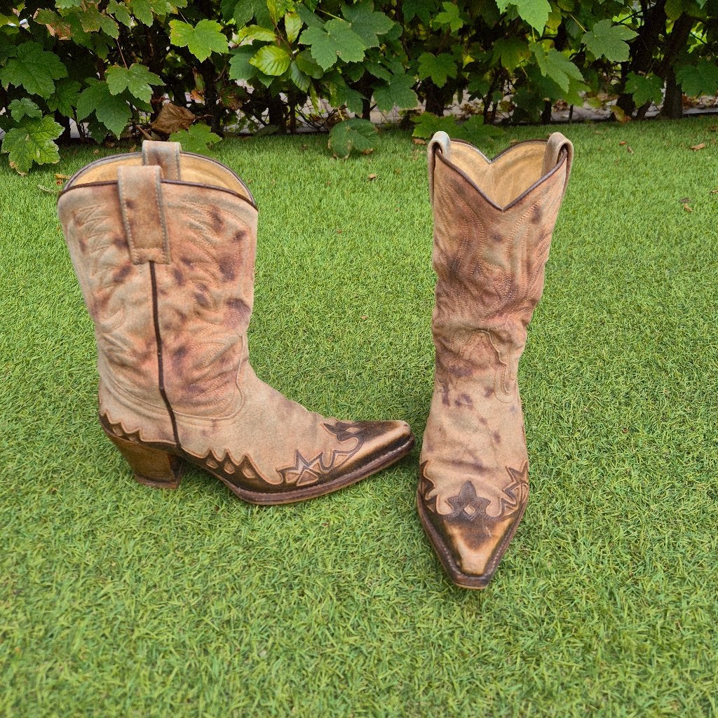 Originele Vintage, Leren Sendra laarzen maat 35, Bruin, Ophalen of Verzenden, Gedragen, Hoge laarzen