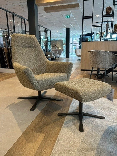 Groene fauteuil met bijbehorende hocker, Ophalen, Visser meubelen, Stof, 50 tot 75 cm