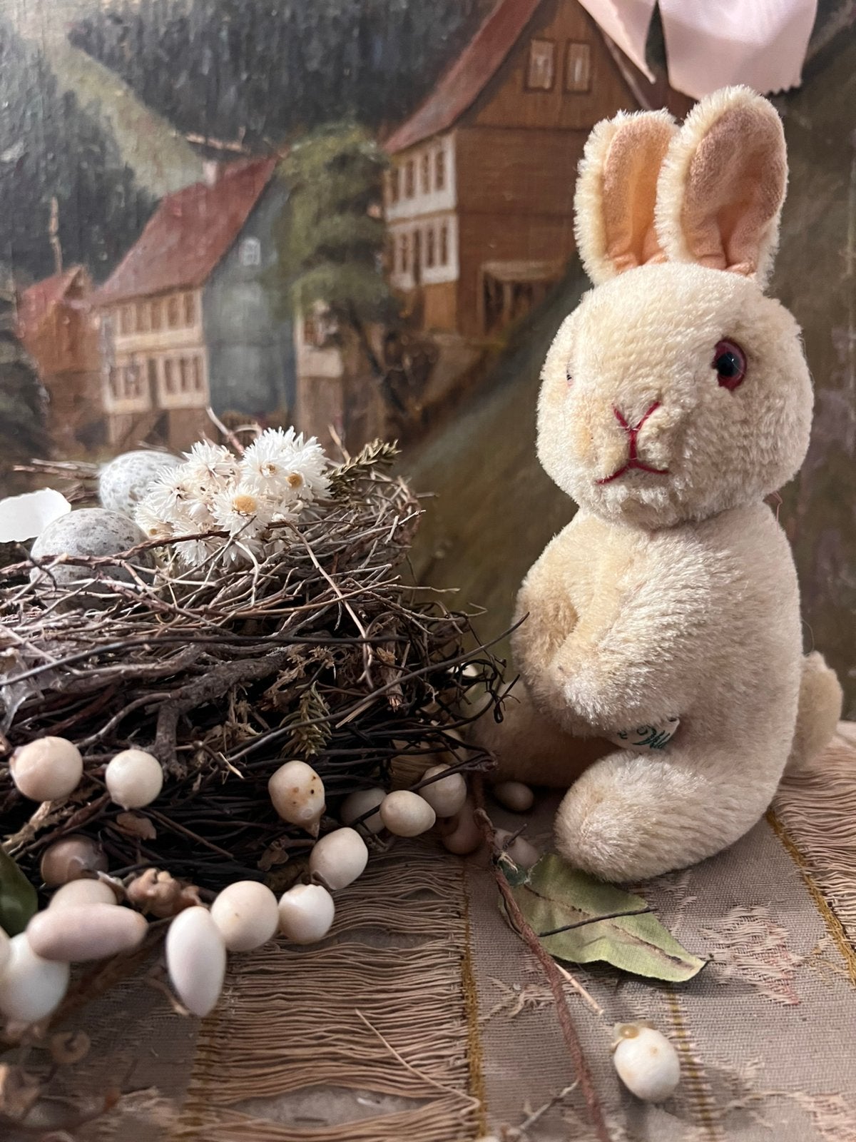 Lief klein haasje konijn konijntje knuffel knuffeltje oud, Antiek en Kunst, Ophalen of Verzenden