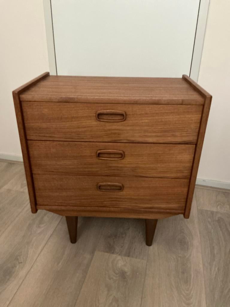 Vintage Teakhouten Ladekastje met 3 Laden, Ophalen, Teakhout, 50 tot 100 cm, Zo goed als nieuw