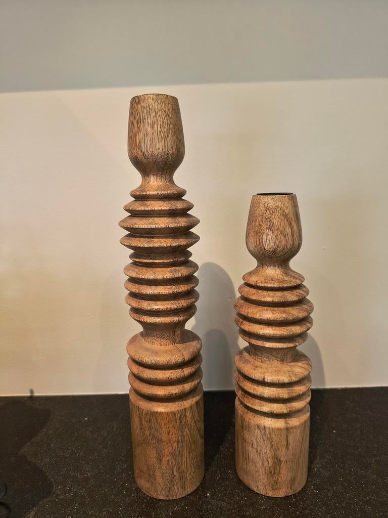 Houten Kandelaars Set, Huis en Inrichting, Gebruikt, Ophalen of Verzenden, Kandelaar, Hout