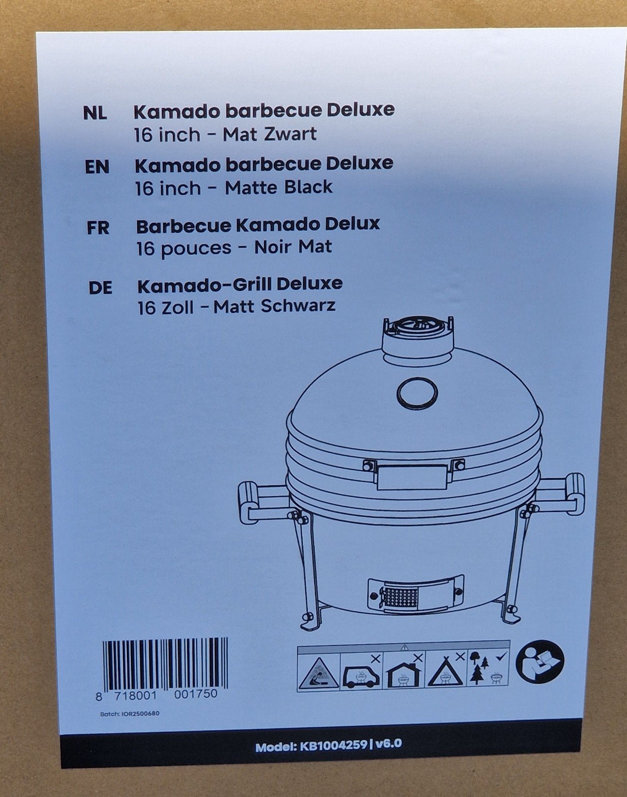 Kamado Barbecue Deluxe 16 inch (40cm) - Mat Zwart, Ophalen, Nieuw, Kamado Barbecue Deluxe