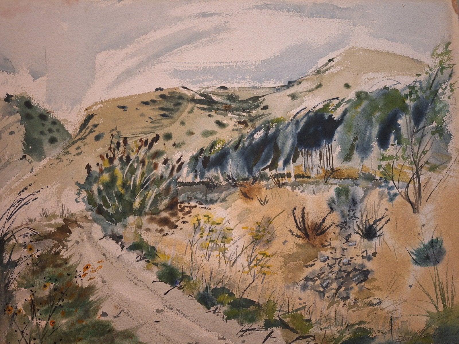 Aquarel Duinlandschap, Ophalen of Verzenden, Aquarel, Landschap, Papier
