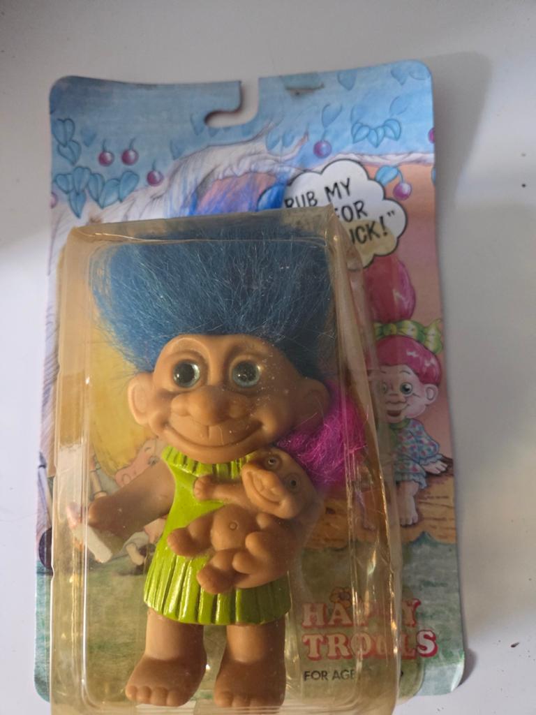 Vintage Happy Trolls met baby in verpakking, Ophalen of Verzenden