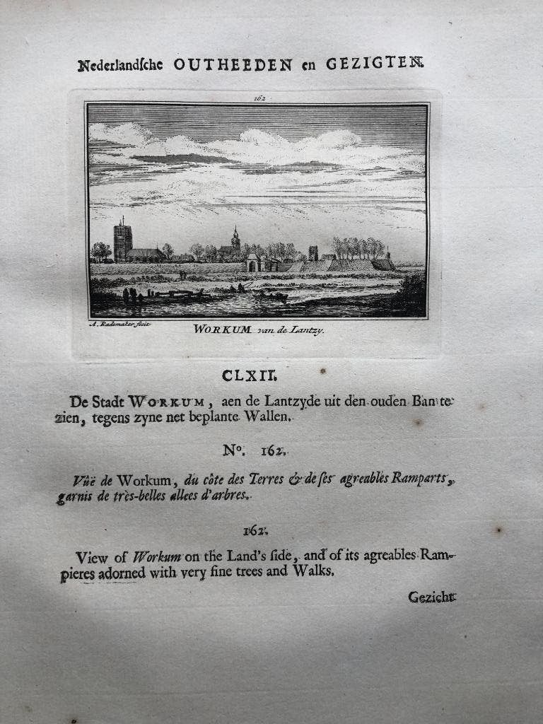 162 / Workum Woudrichem aan de Landzijde Kopergravure, Antiek en Kunst, Kunst | Etsen en Gravures, Ophalen of Verzenden