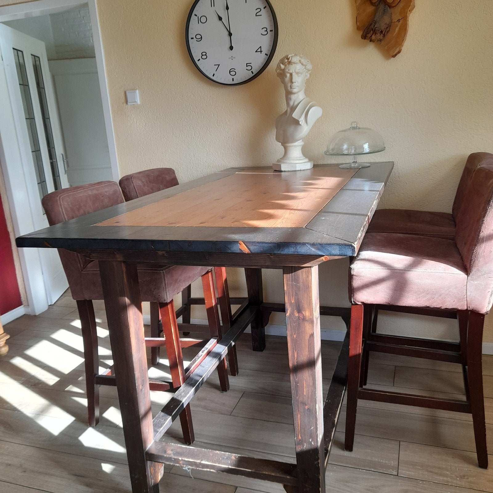 Houten bartafel met 4 barkrukken - Gebruikt, Ophalen, Gebruikt, 50 tot 100 cm, Overige houtsoorten