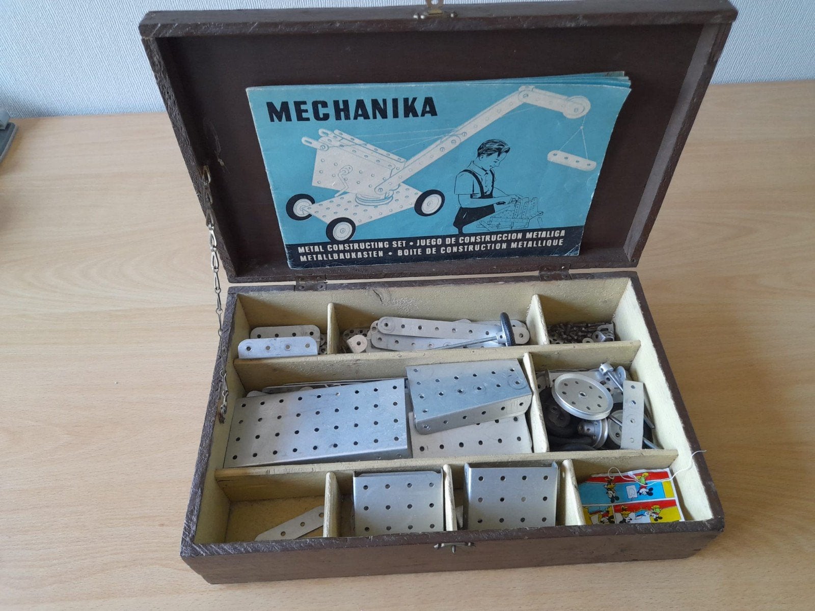 Vintage Mechanika metalen constructiebouwdoos, houten kist, Ophalen of Verzenden, Gebruikt, Overige merken