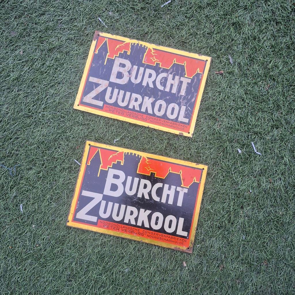 2x Antieke Burght Zuurkool Emaille Reclameborden, Verzamelen, Merken en Reclamevoorwerpen, Ophalen of Verzenden, Gebruikt, Reclamebord