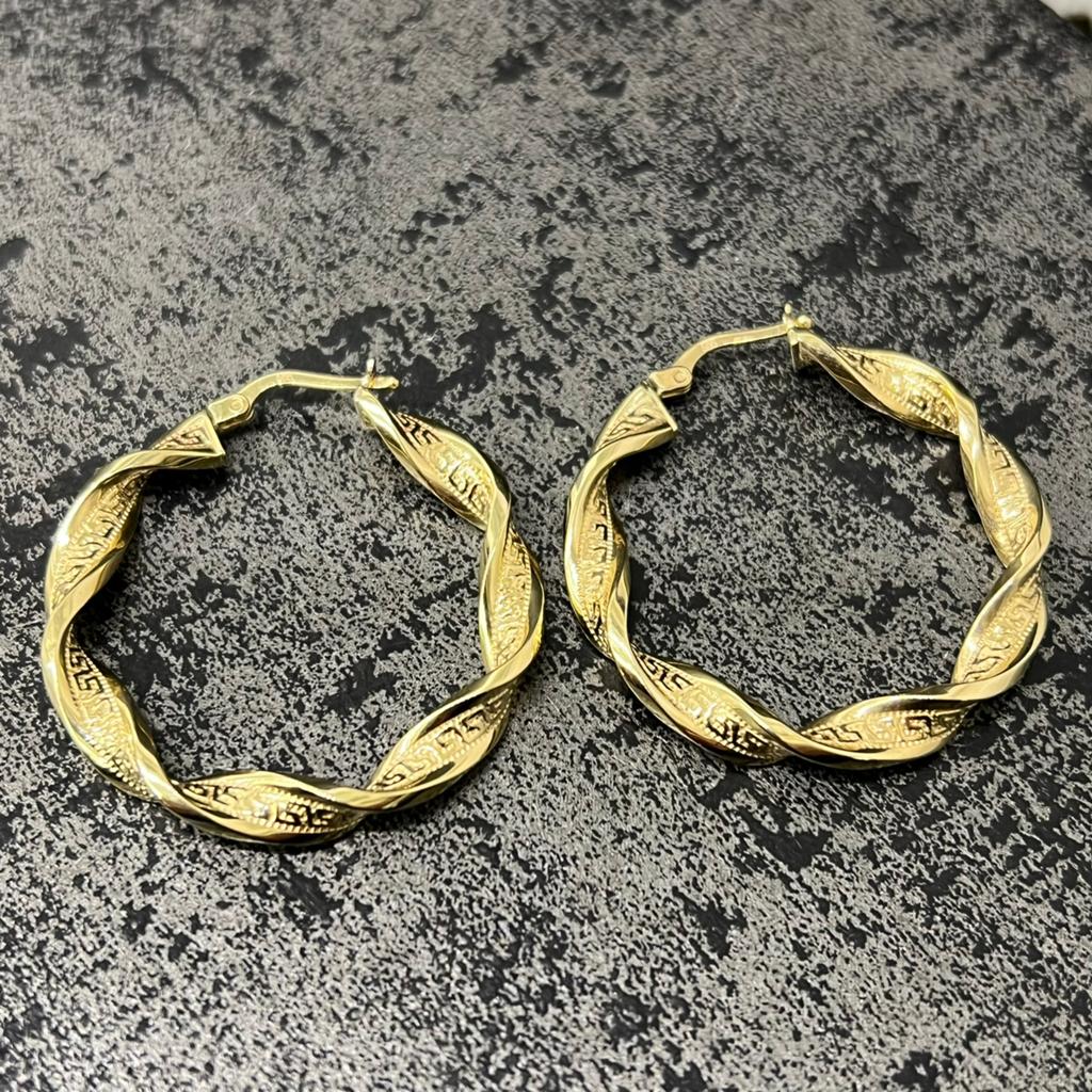 14k gouden wokkels oorbellen versace patroon, Ophalen of Verzenden, Zo goed als nieuw, Goud