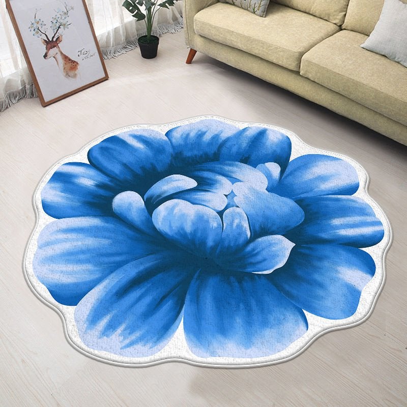 Blauwe Bloem Vloerkleed Kleed Tapijt Mat Vloermat Blauw Rond, 100 tot 150 cm, Rond, Nieuw, Verzenden