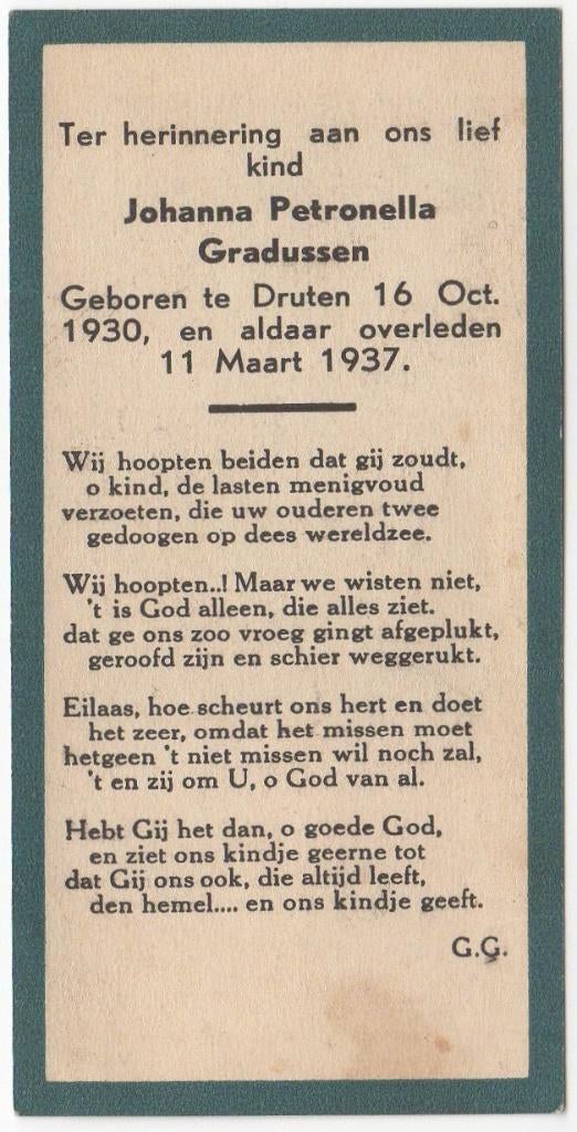 Johanna Petronella Gradussen 1930 - 1937 Druten, 6 jaar oud, Verzenden