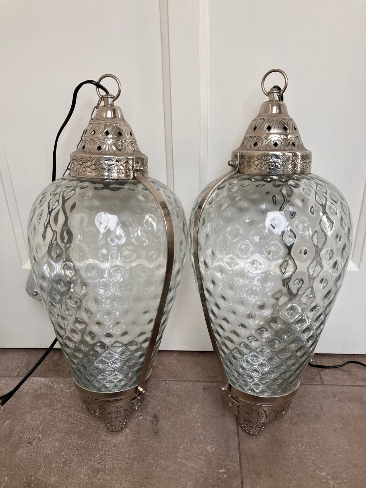 2x Glazen Marokkaanse / Oosterse hanglamp, Gebruikt, Glas, Oosters, E27 (groot)