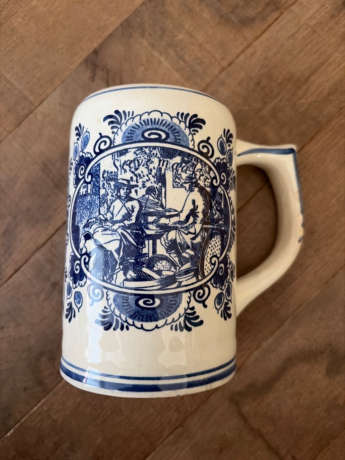 Antieke Delfts Blauwe Bierpul met Scène, Verzenden