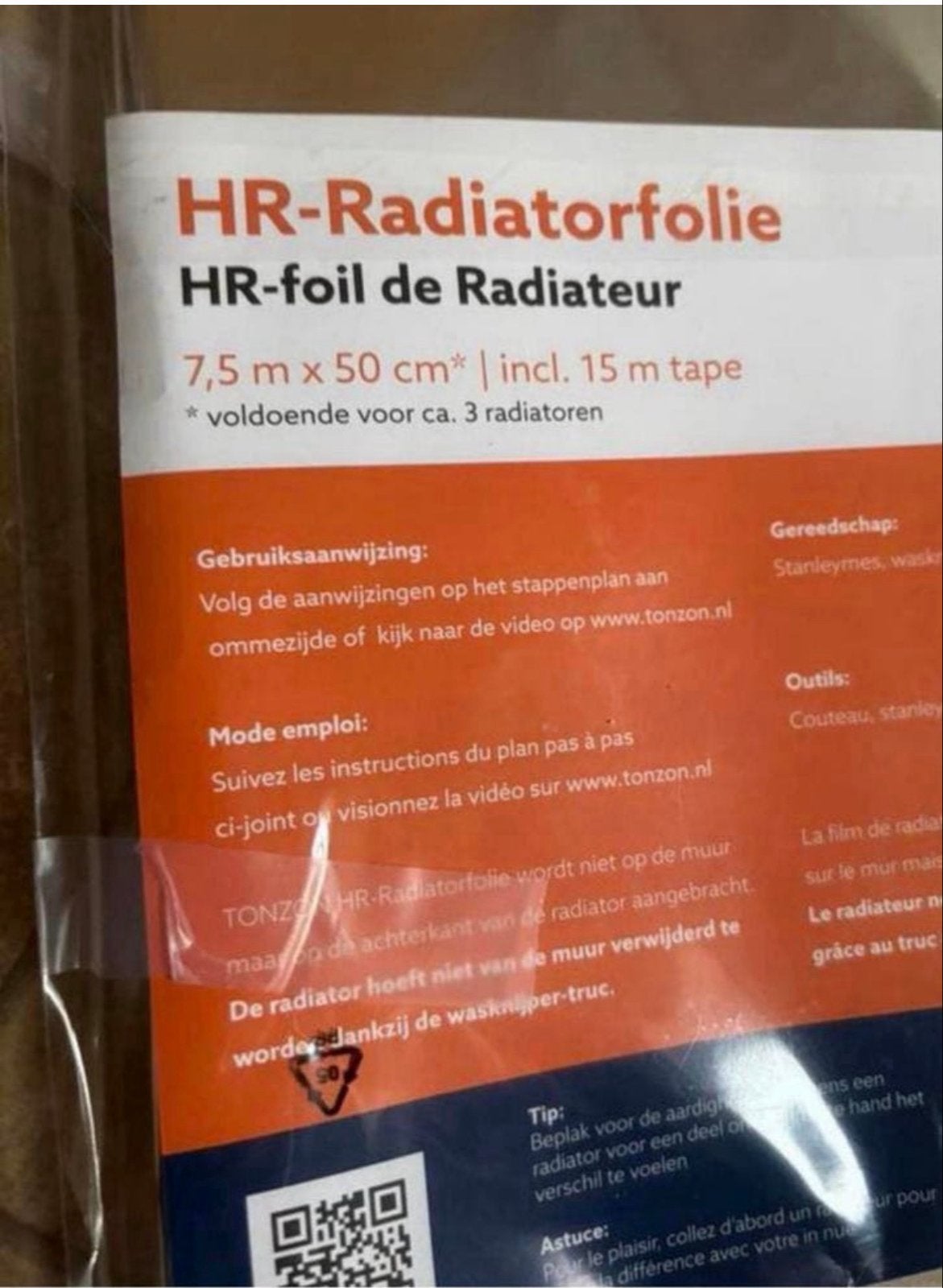 HR-Radiatorfolie 7,5 + 7,5 meter met tape, Doe-het-zelf en Verbouw, Ophalen of Verzenden, Nieuw, Radiator, Hoog rendement (Hr)