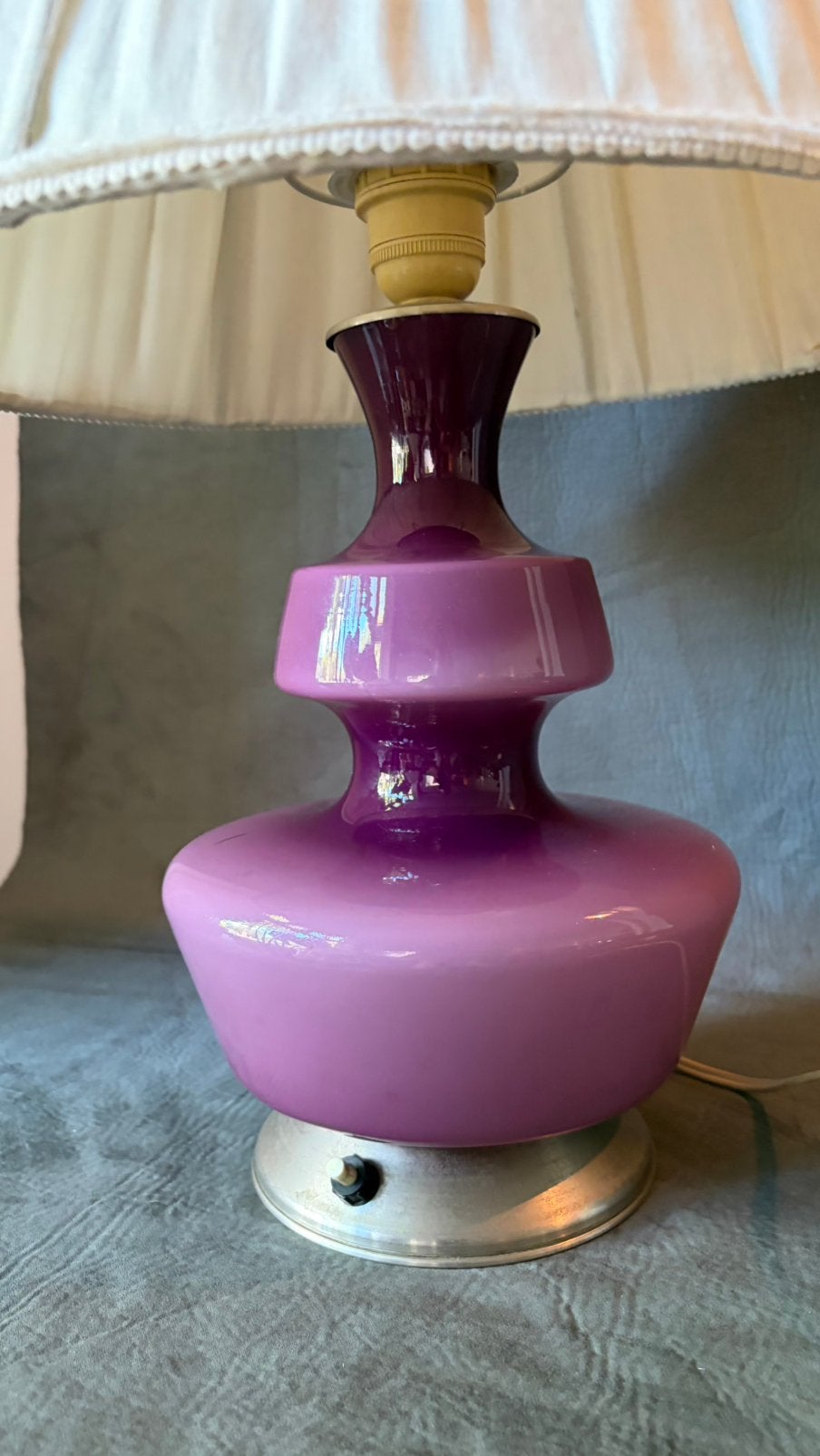 Design Vintage tafellamp glas Mortsel & De Rupel, Paars, Ophalen of Verzenden, Met kap, Design