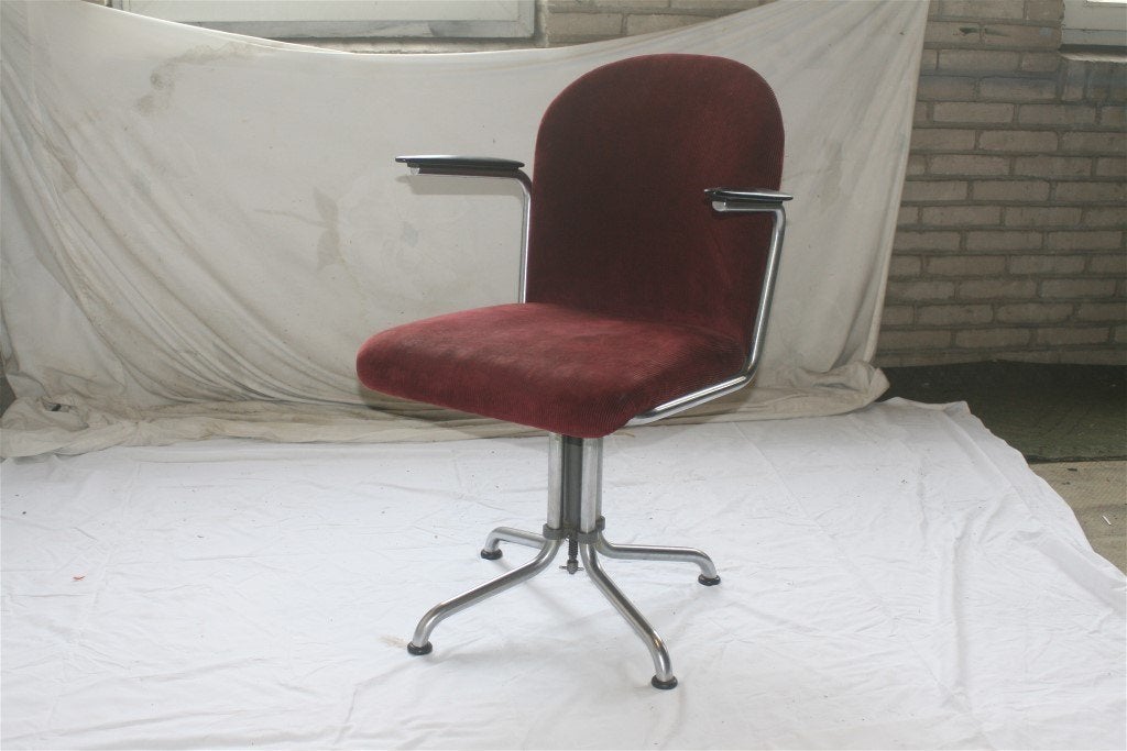 Vintage Jaren '30 Gispen 356 Mat Chroom Bureaustoel Corduroy, Ophalen, Gebruikt, Overige kleuren, Gispen Culemborg