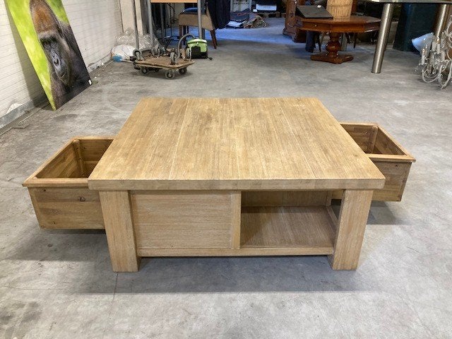 salontafel blank hout 90 x 90 cm ALS NIEUW, 50 tot 100 cm, Vierkant, Zo goed als nieuw, 5 – 50