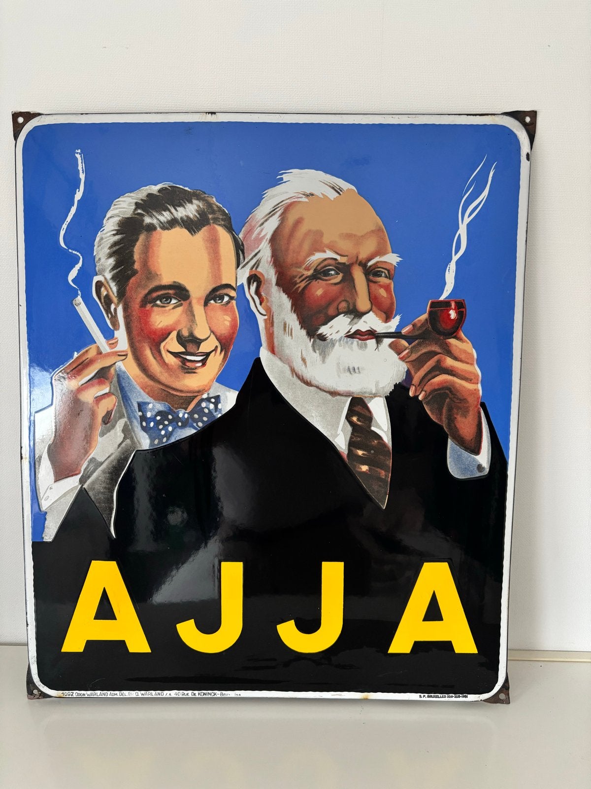 AJJA Tabak Emaille Reclamebord vintage reclame sigaren pijp, Verzamelen, Ophalen of Verzenden, Gebruikt, Reclamebord