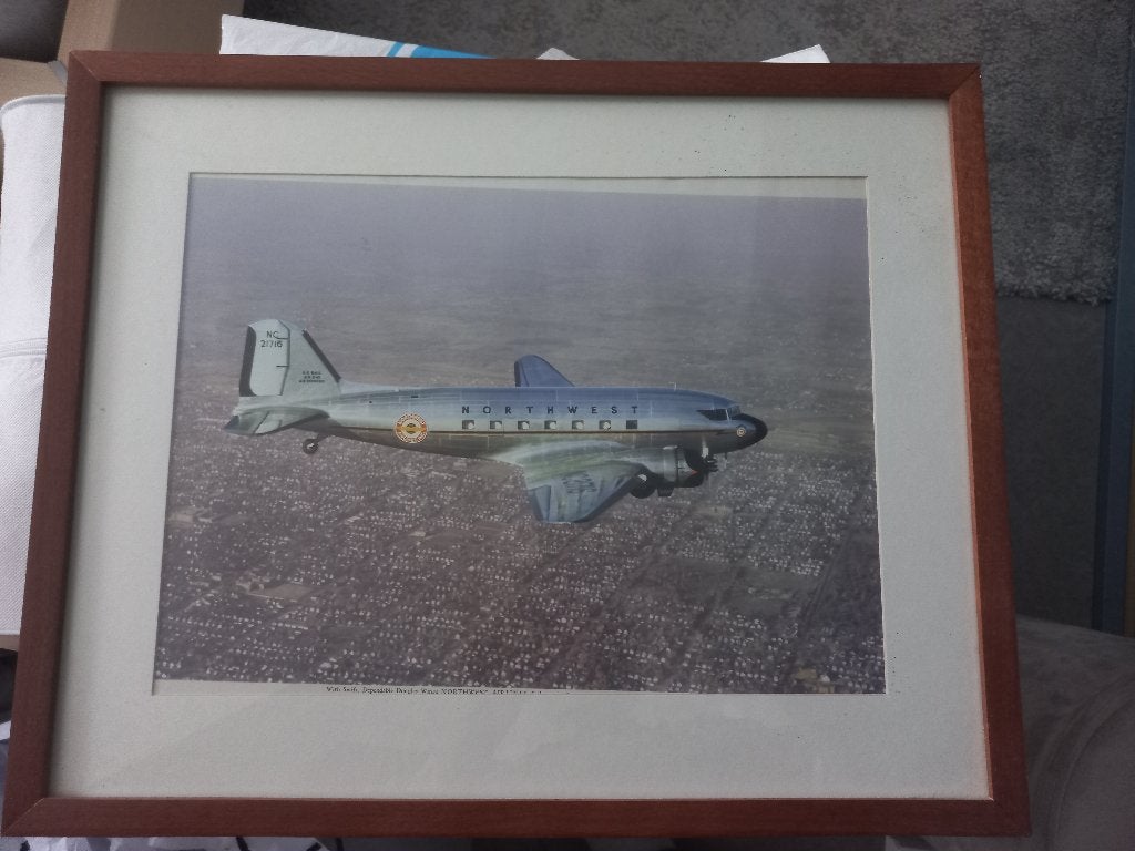 Northwest Airlines Douglas DC-3 Poster, jaren 30, Ophalen, Gebruikt, Kaart, Foto of Prent