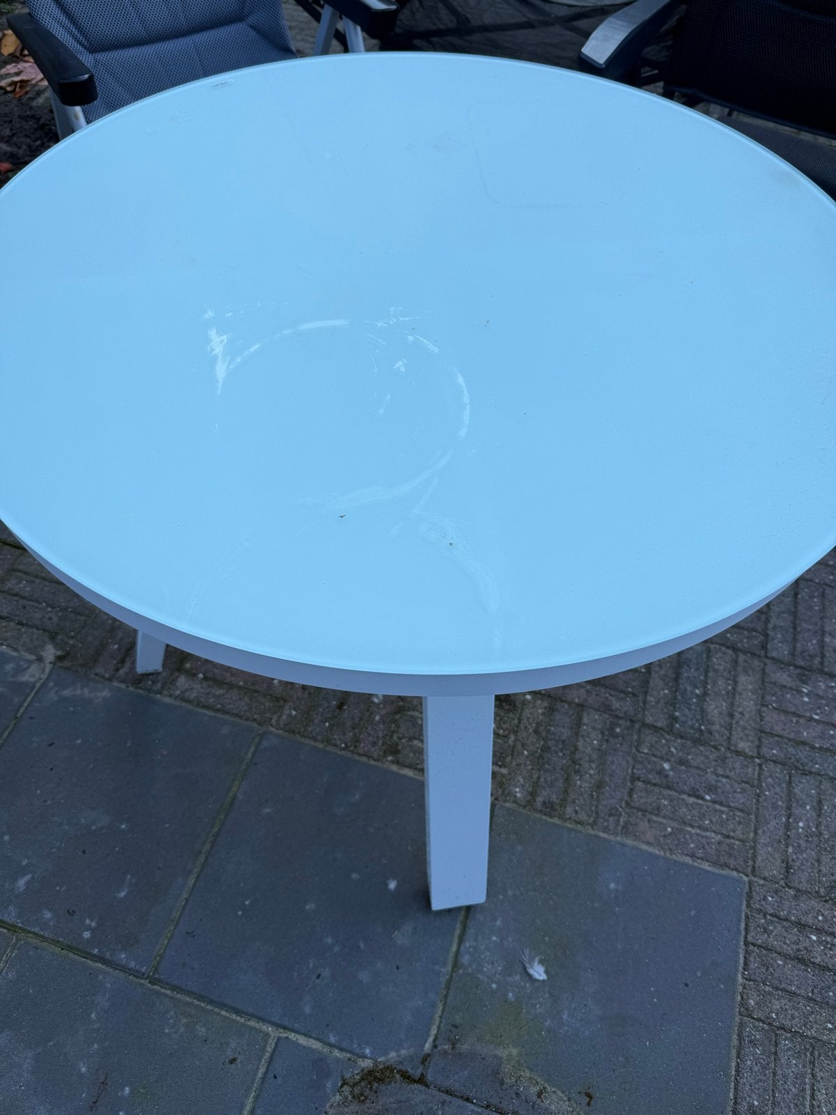 Ronde tuintafel met glazen blad, Ophalen, Zo goed als nieuw, Rond, Overige materialen