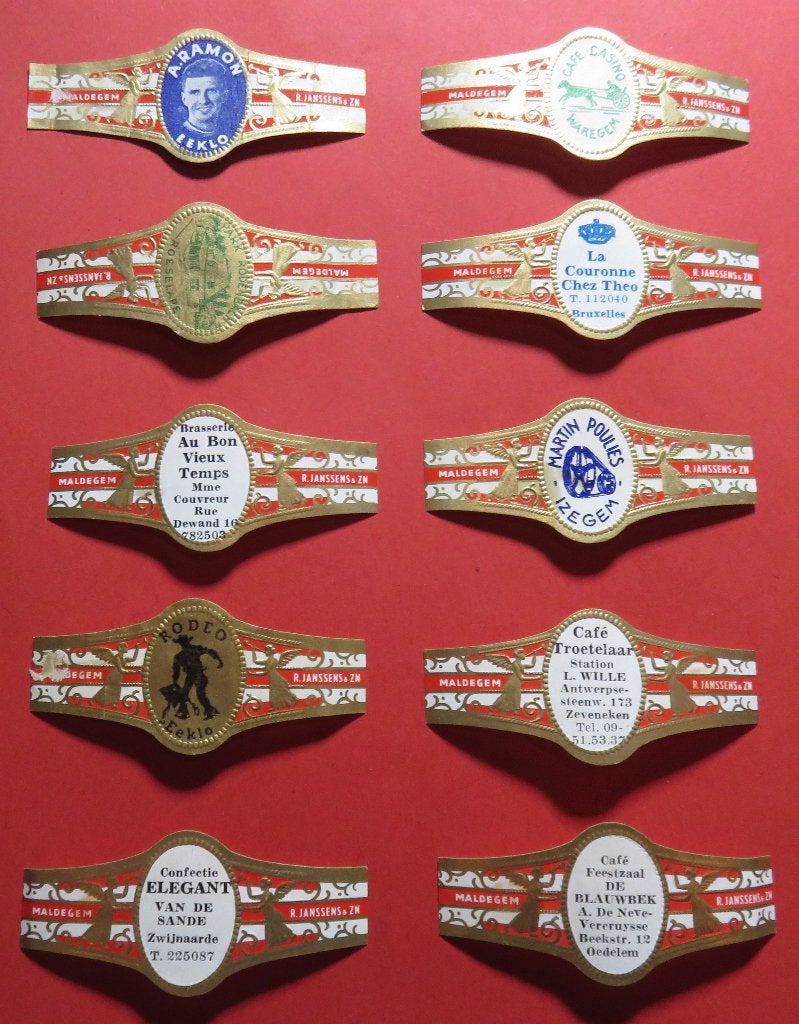 Sigarenbandjes Reclamebandjes R.Janssens & Zn. 10x, Verzenden, Gebruikt, Sigarenbandjes