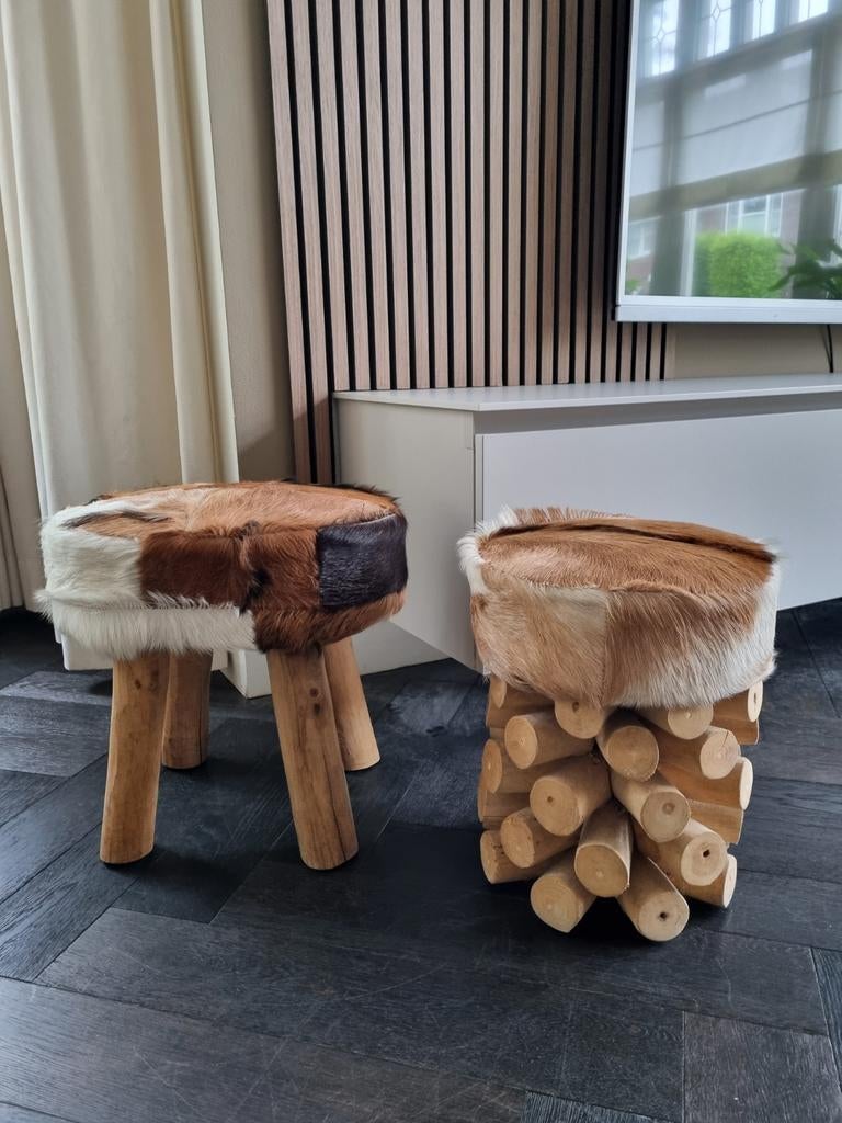 2x krukje met dierenhuid geitenhuid vacht, Ophalen, Zo goed als nieuw, Hout