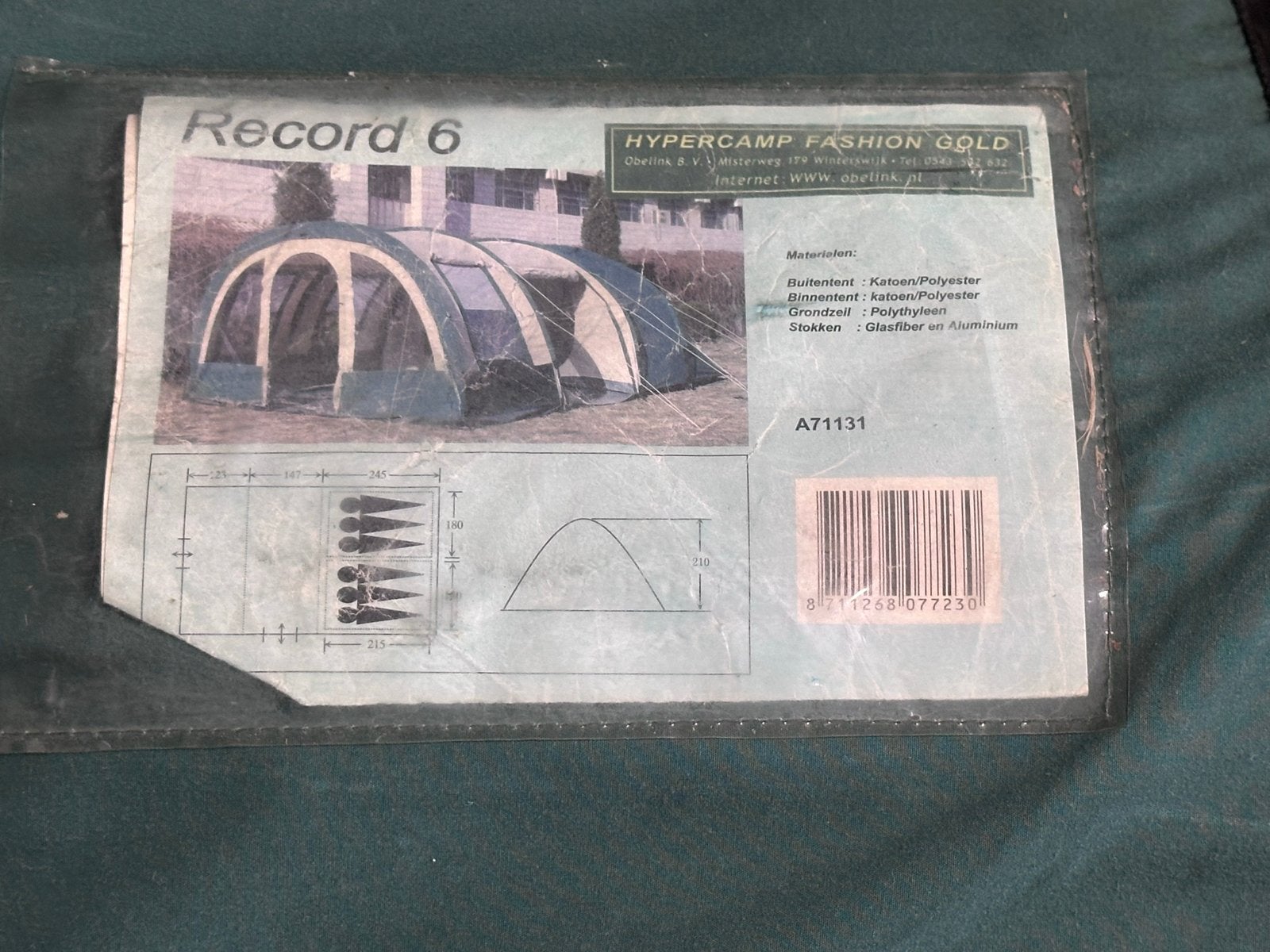Record 6 Hypercamp Fashion Gold tent, Caravans en Kamperen, Tenten, tot en met 6, Gebruikt, Ophalen of Verzenden