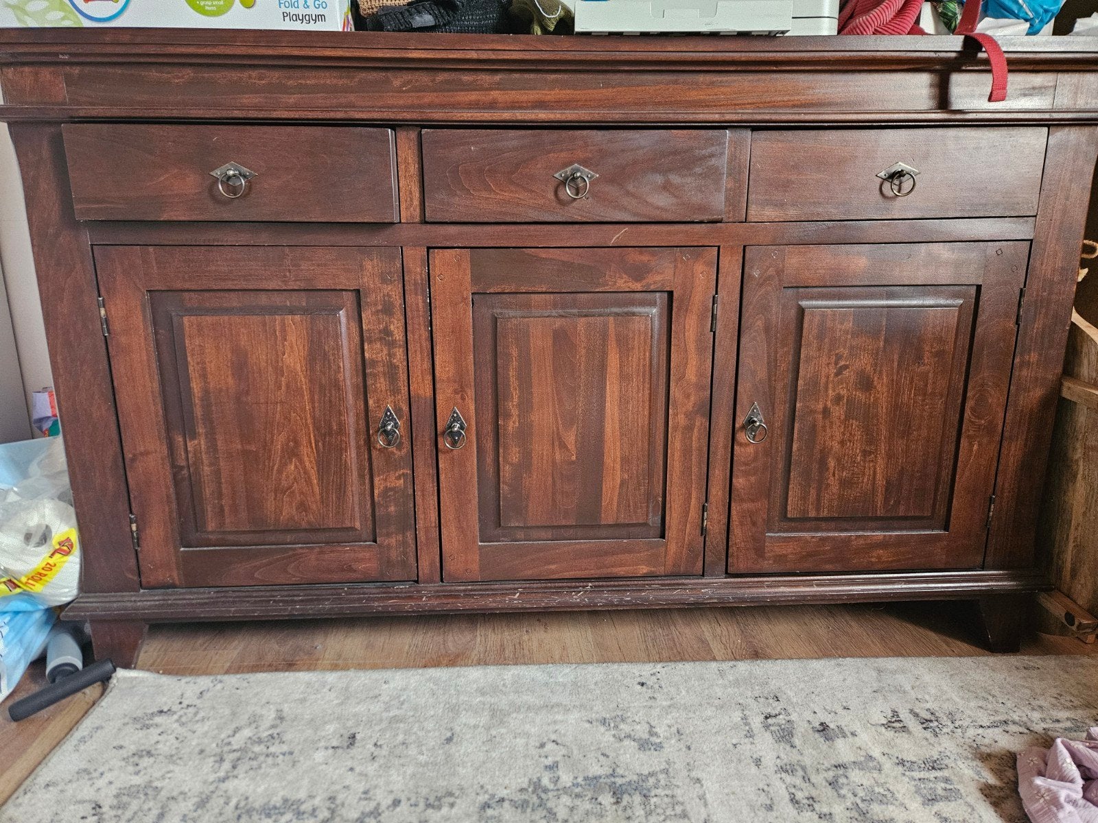Massief houten dressoir met 3 lades en 3 deuren, Ophalen, Gebruikt, Met deur(en), 150 tot 200 cm