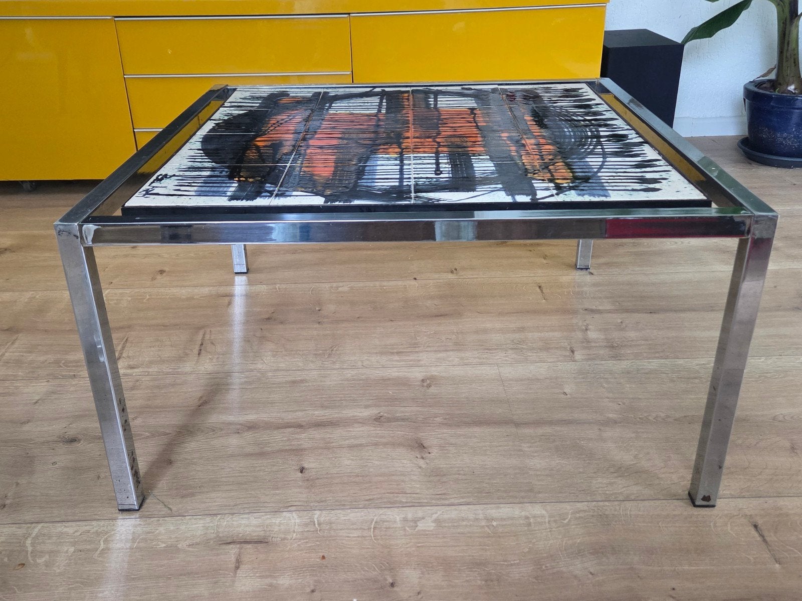 Salontafel BelArti met uniek tegelblad - 38cm hoog, 73cm bre, Gebruikt, 50 tot 100 cm, Vierkant, Metaal